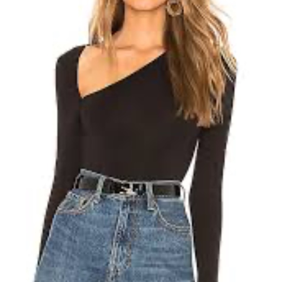 Lovers + Friends Cullen Bodysuit Black Asymmetrical Long Sleeve Revolve, Size S - Picture 3 of 4